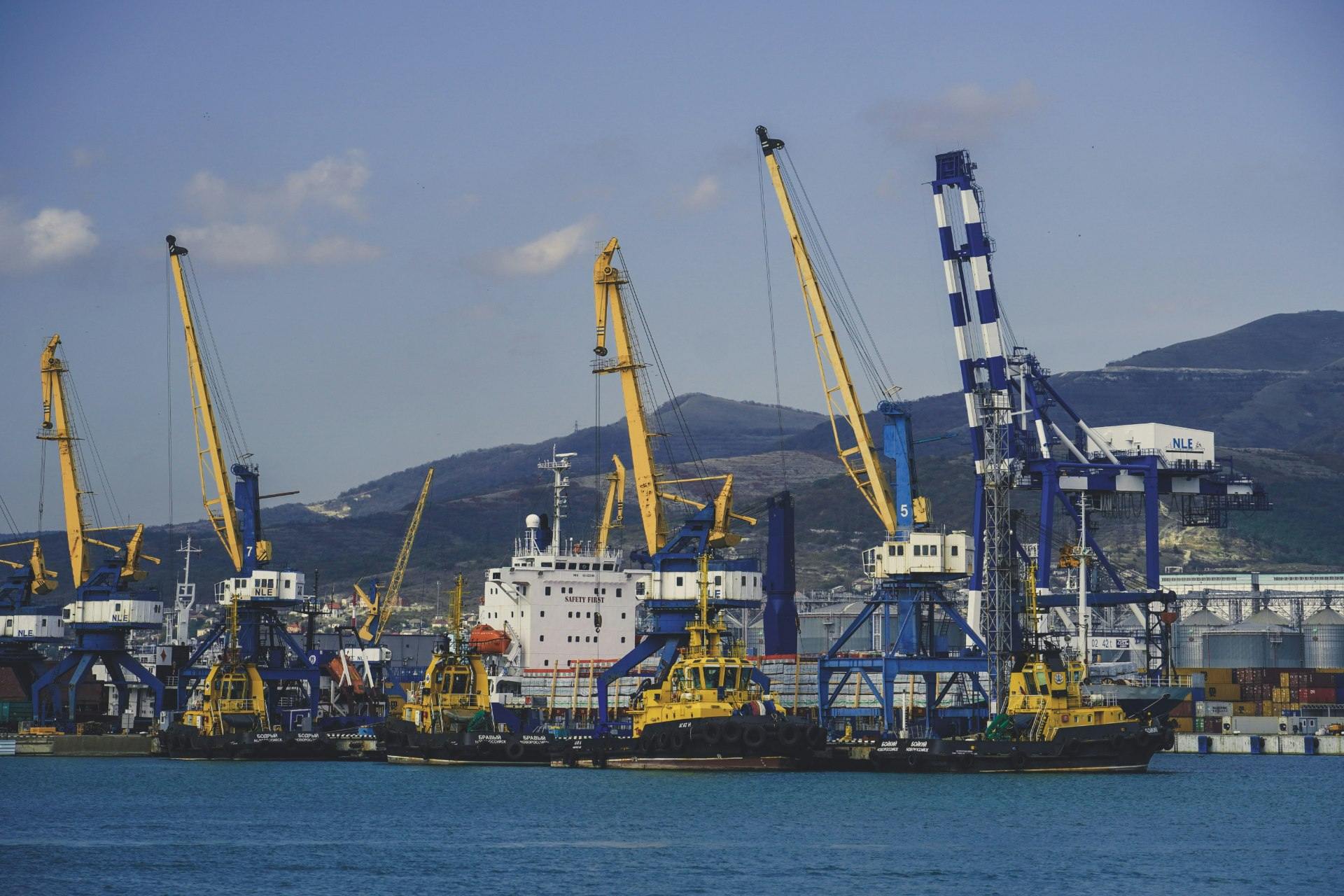 Cargo ships and cranes at port